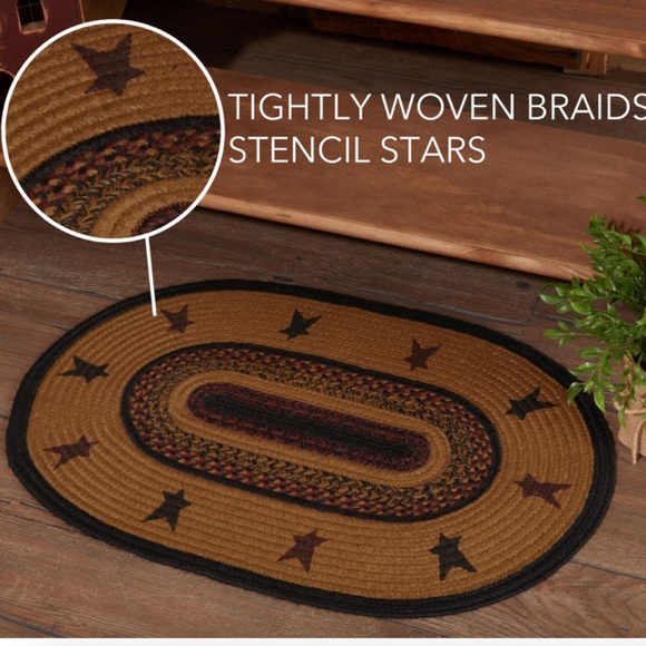 Farmhouse Star Jute Braided Oval Rug Stenciled Autumn Fall Decor Floor Mat - Picture 5 of 7